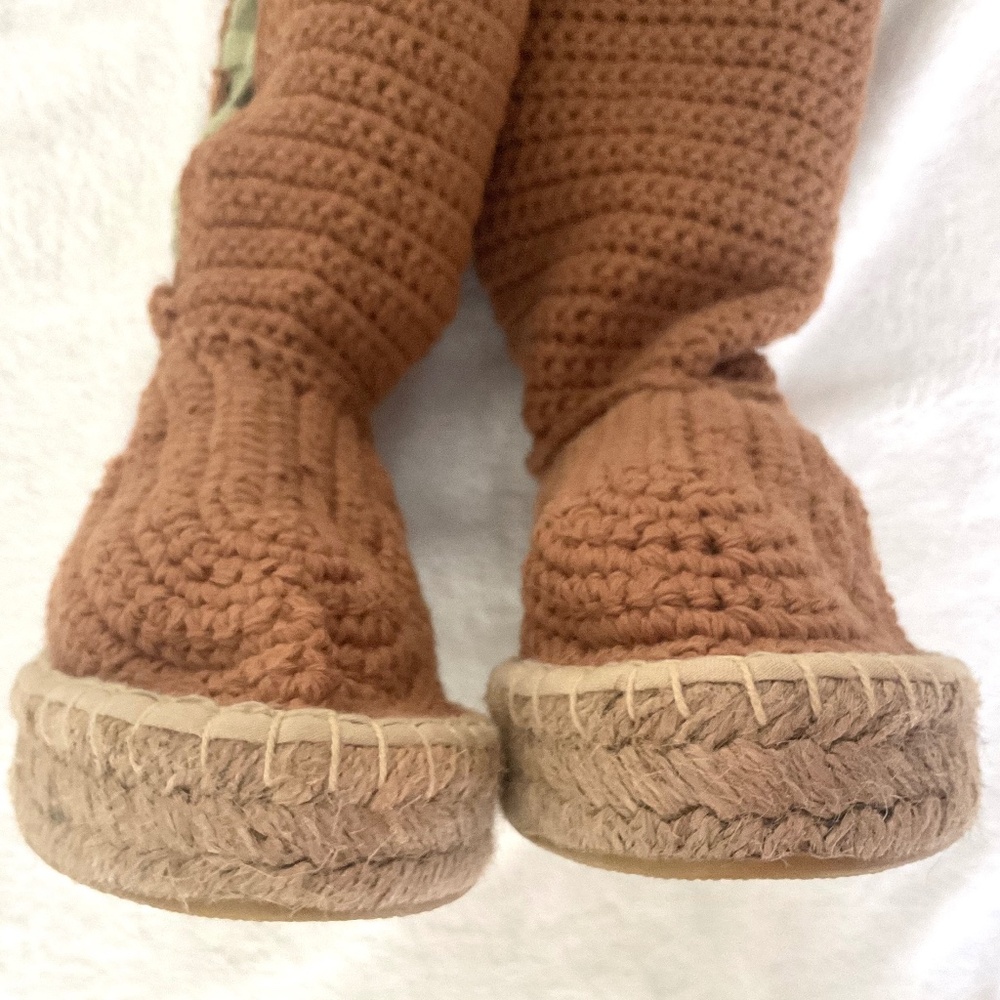 LIVS Crochet Knee High Espadrille Boots Tan Lace Up Boho Cottagecore Size 7 - Picture 15 of 15